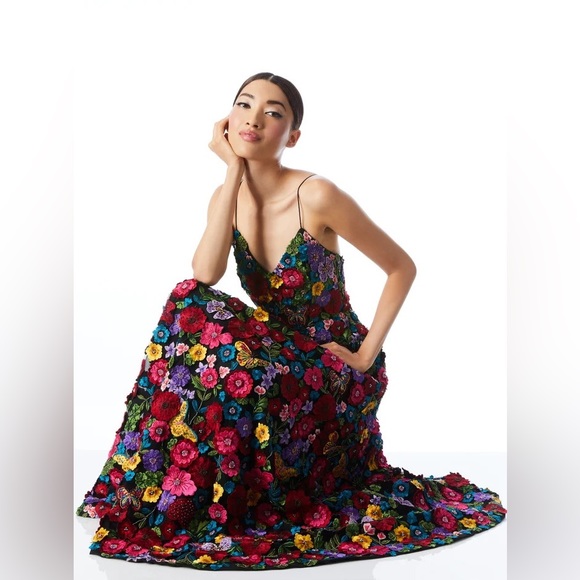 ALICE + OLIVIA Domenica Embellished Floral Black Ball Gown Dress Sz 4. Worn once - Picture 5 of 8